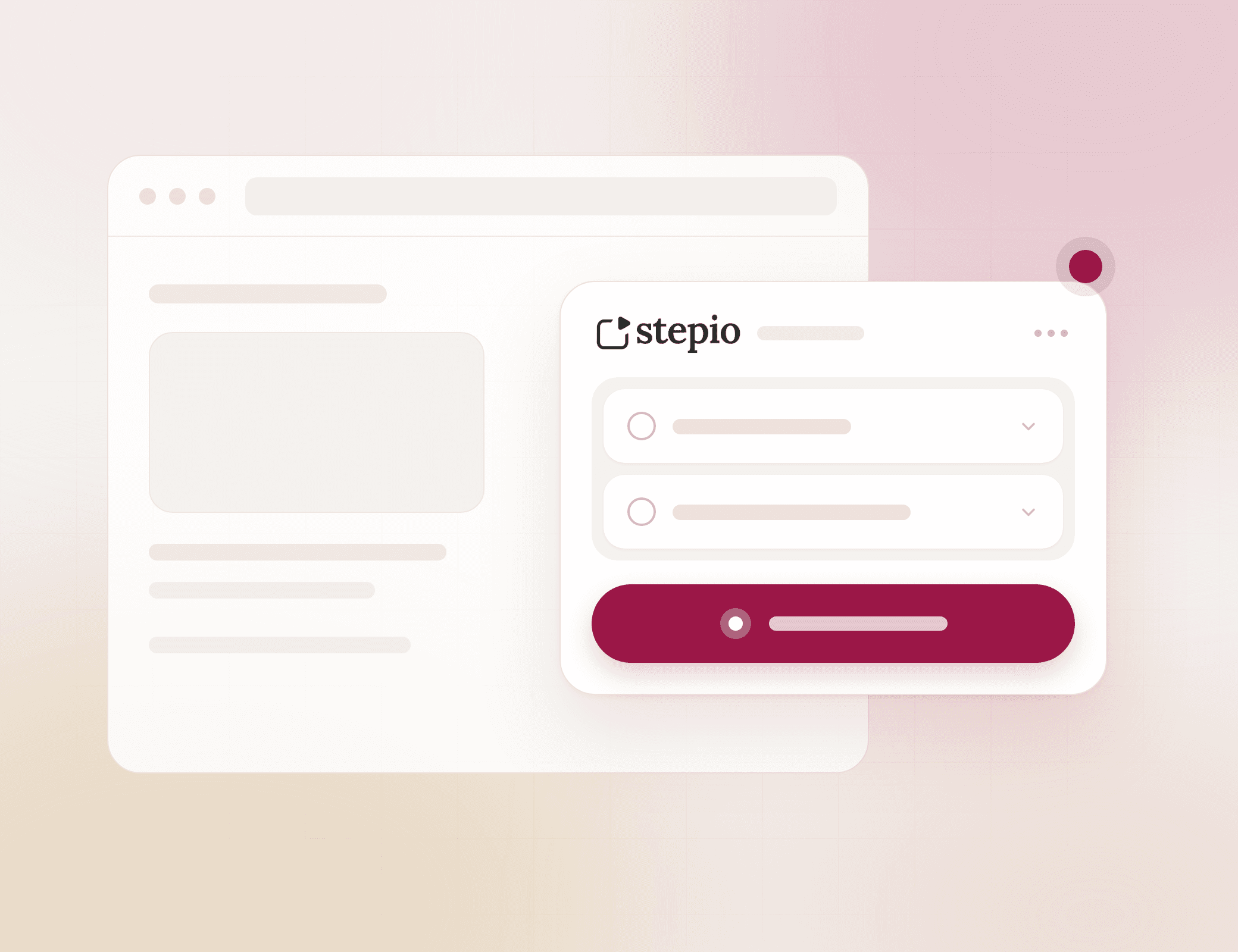 Stepio Chrome extension recorder panel open over a browser window